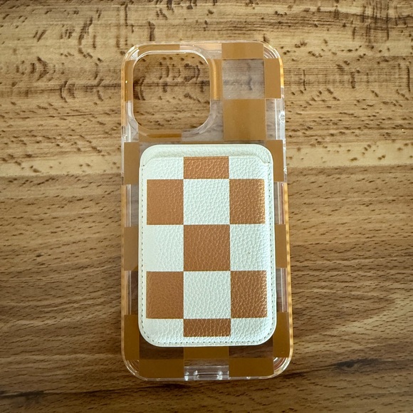Checkered Pattern Clear Phone Case with Card Holder - Picture 1 of 5